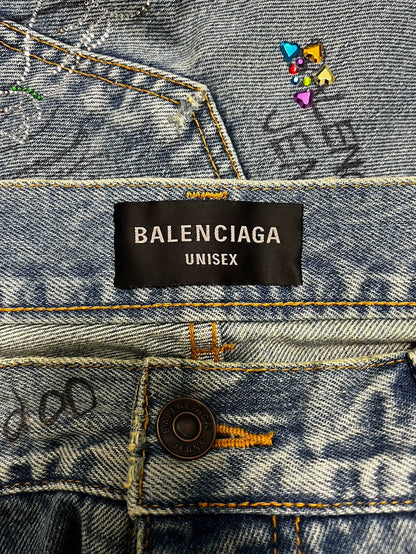 Balenciaga 22FW Crystal Graffiti Baggy Jeans