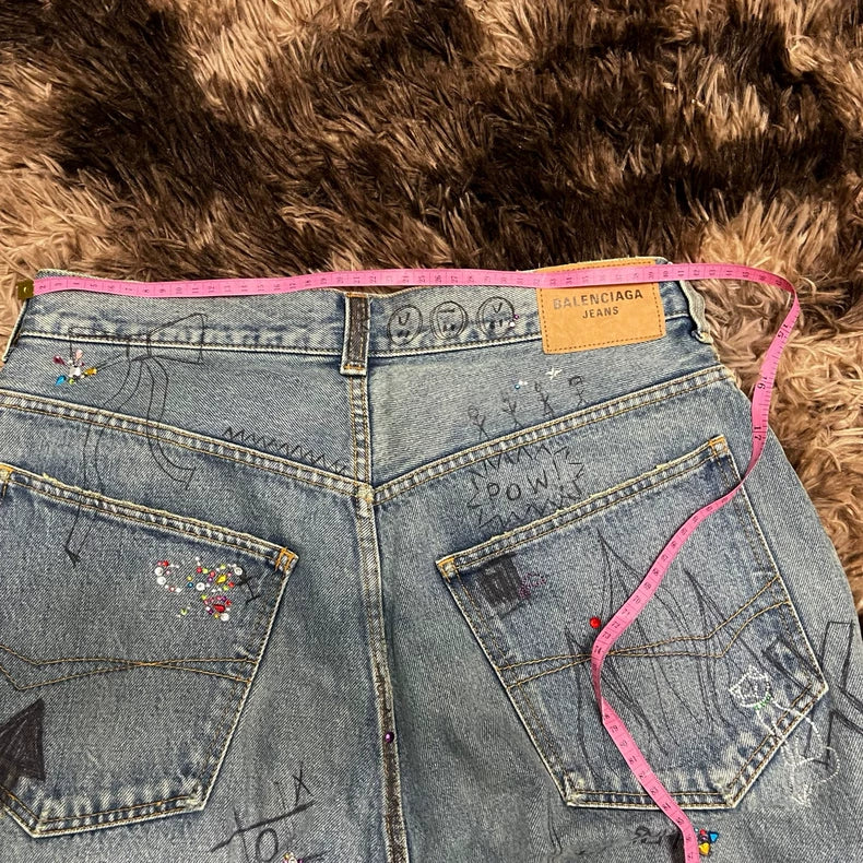 Balenciaga 22FW Crystal Graffiti Baggy Jeans