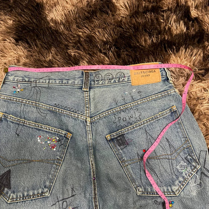 Balenciaga 22FW Crystal Graffiti Baggy Jeans