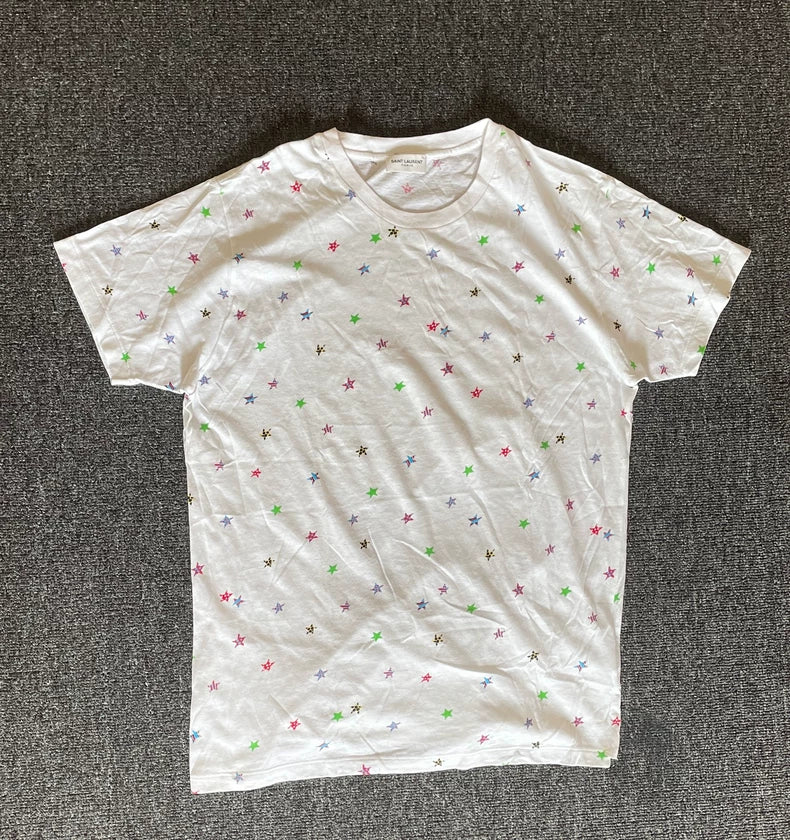 Saint Laurent White Star Print Short Sleeve T-Shirt-yf