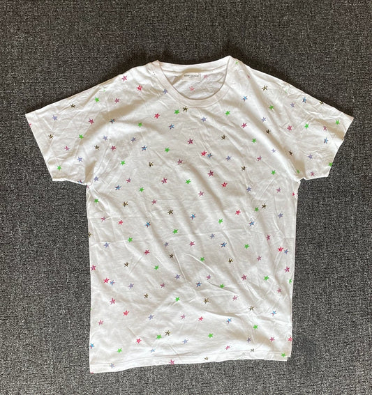 Saint Laurent White Star Print Short Sleeve T-Shirt-yf