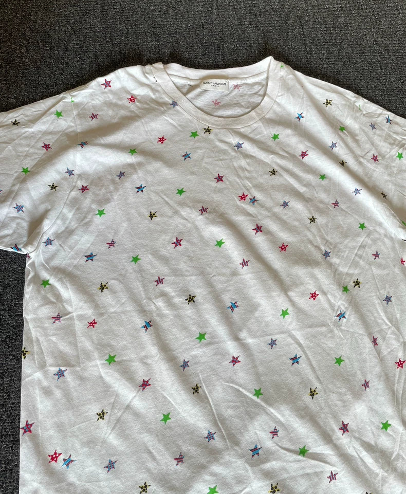 Saint Laurent White Star Print Short Sleeve T-Shirt-yf