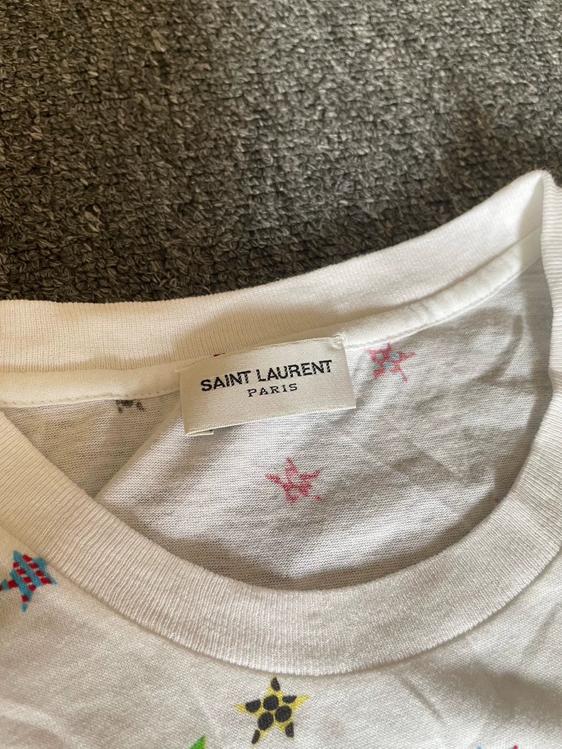 Saint Laurent White Star Print Short Sleeve T-Shirt-yf