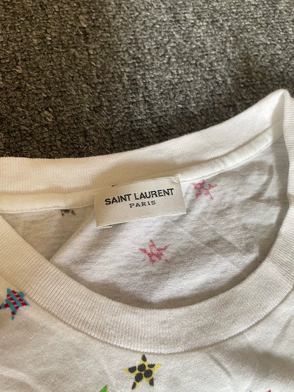 Saint Laurent White Star Print Short Sleeve T-Shirt-yf