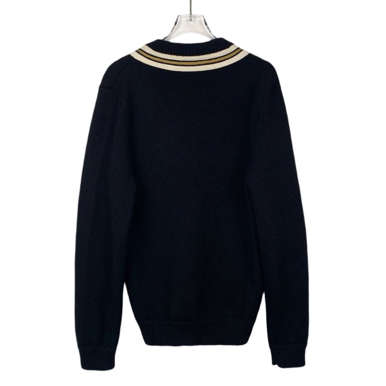 Gucci V-Neck Wool Sweater with Bee Embroidery