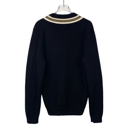 Gucci V-Neck Wool Sweater with Bee Embroidery