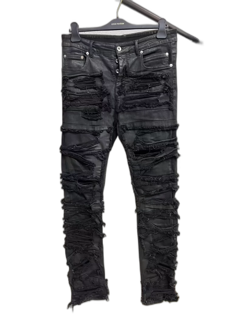 Rick Owens Distressed Black Denim Pants