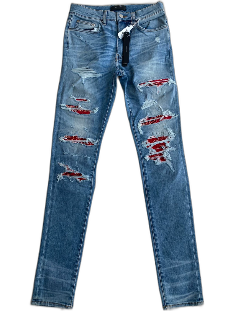 Amiri Distressed Blue Camo Denim Pants