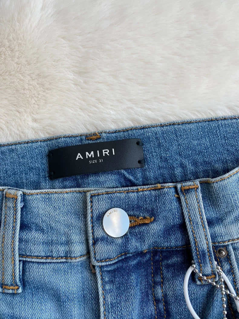 Amiri Distressed Blue Camo Denim Pants