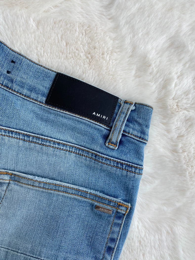 Amiri Distressed Blue Camo Denim Pants