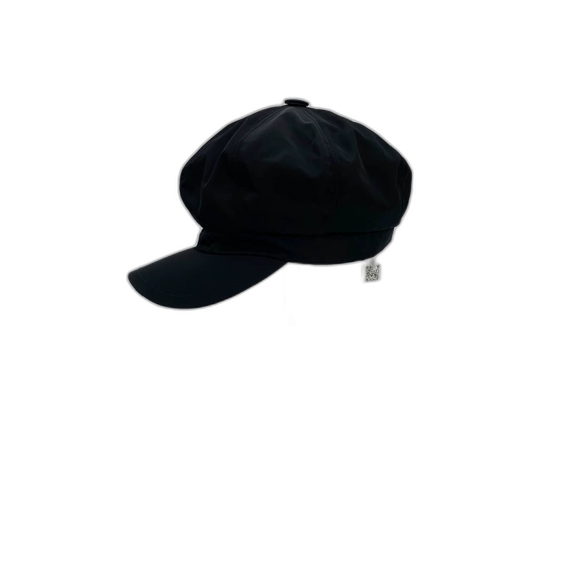 Prada Black Triangle Logo Beret Hat