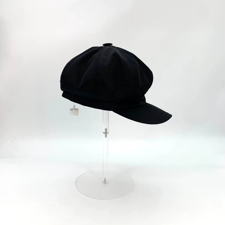 Prada Black Triangle Logo Beret Hat