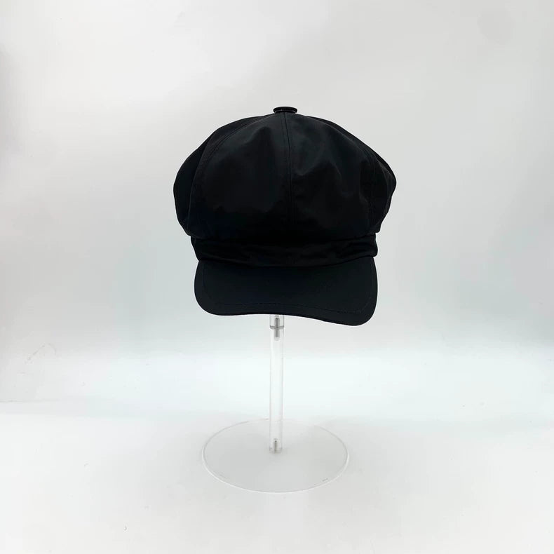 Prada Black Triangle Logo Beret Hat