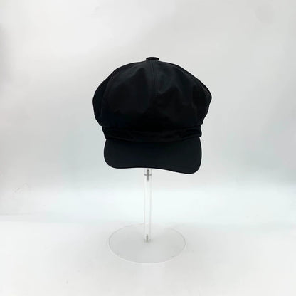 Prada Black Triangle Logo Beret Hat