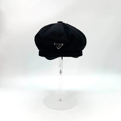 Prada Black Triangle Logo Beret Hat