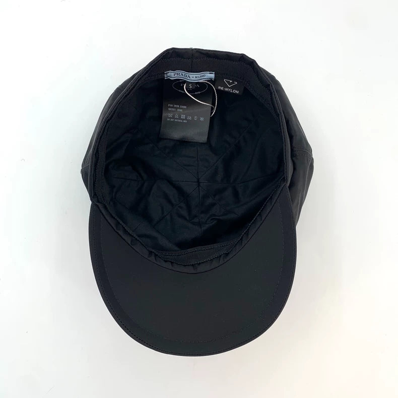 Prada Black Triangle Logo Beret Hat