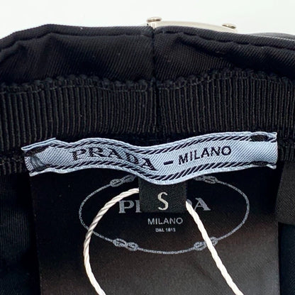 Prada Black Triangle Logo Beret Hat