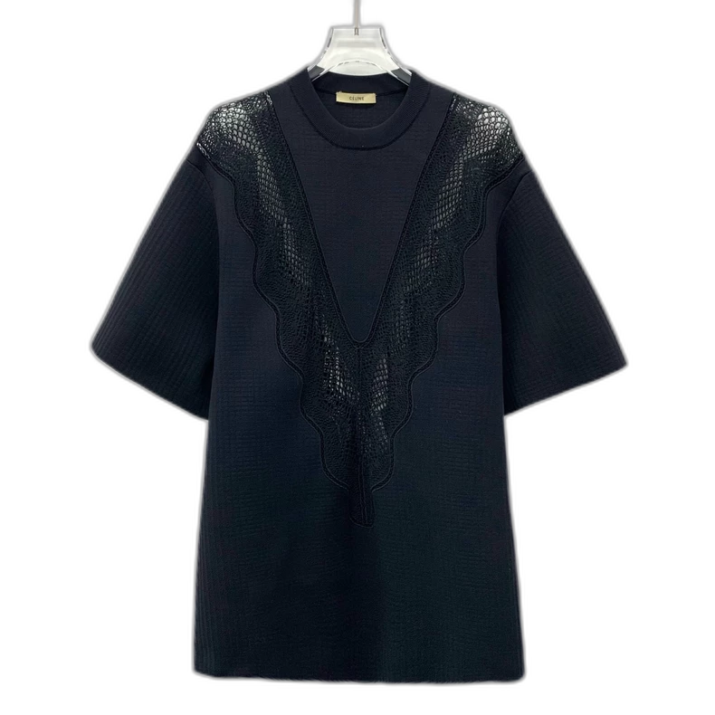Celine Black Hollow Round Neck T-shirt