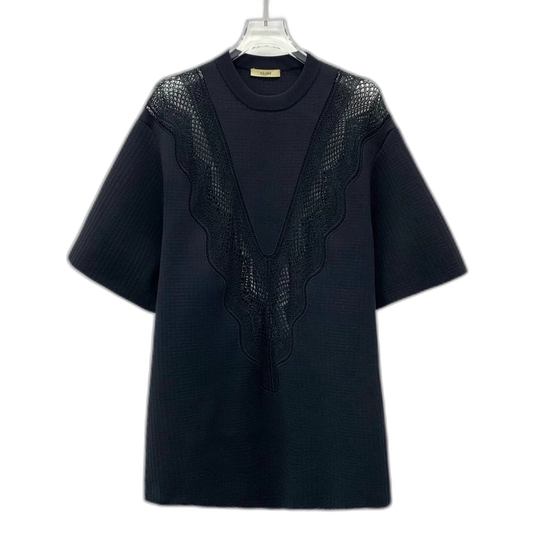 Celine Black Hollow Round Neck T-shirt
