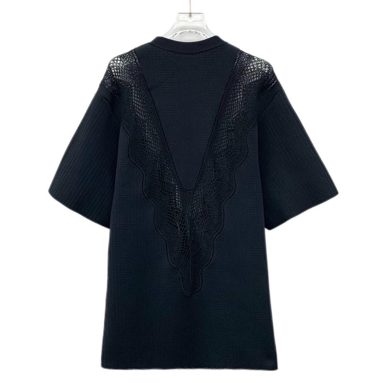 Celine Black Hollow Round Neck T-shirt