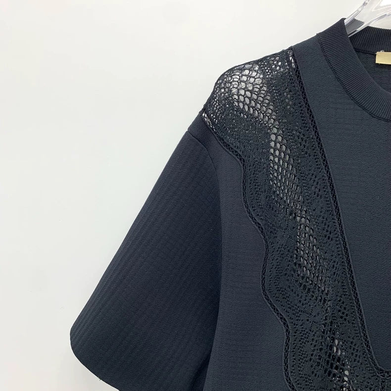 Celine Black Hollow Round Neck T-shirt