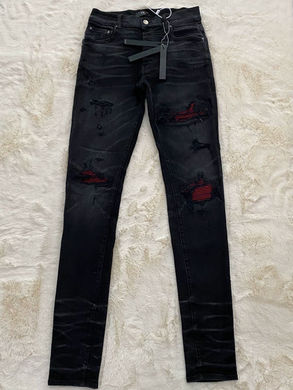 Amiri Black and Red Denim Pants