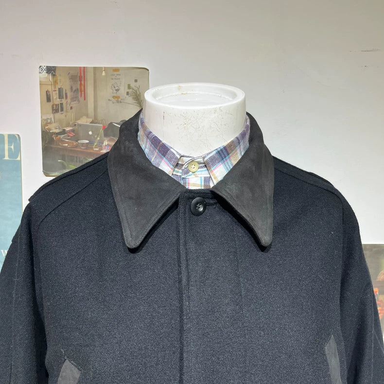 Vintage Black Wool Coat for Men
