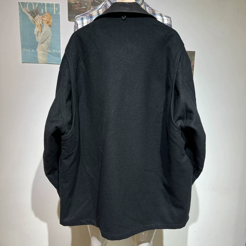 Vintage Black Wool Coat for Men