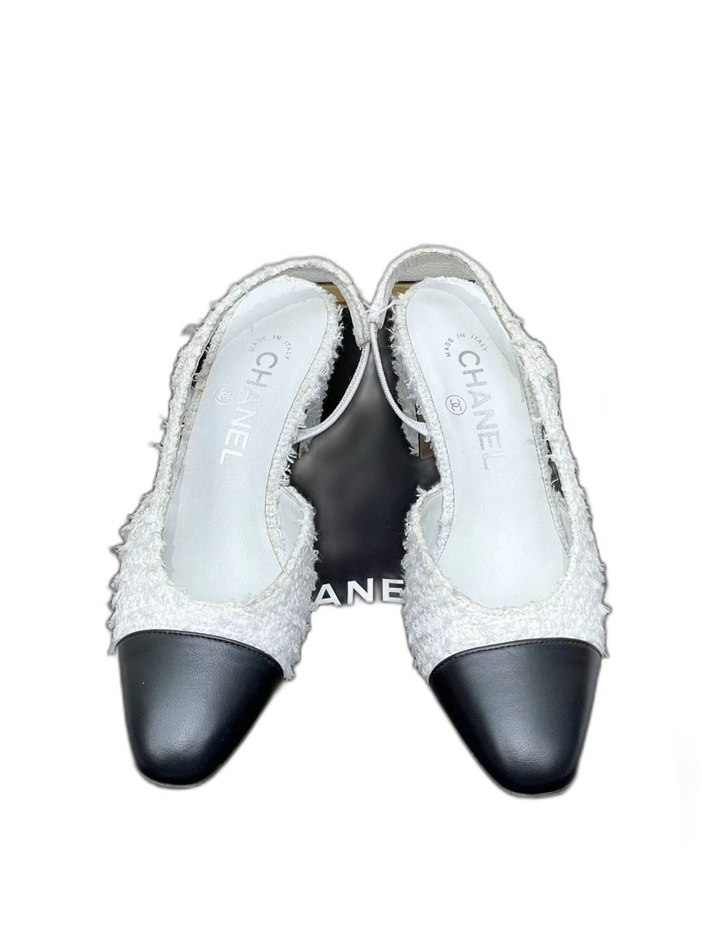 Chanel Black and White Heeled Sandals
