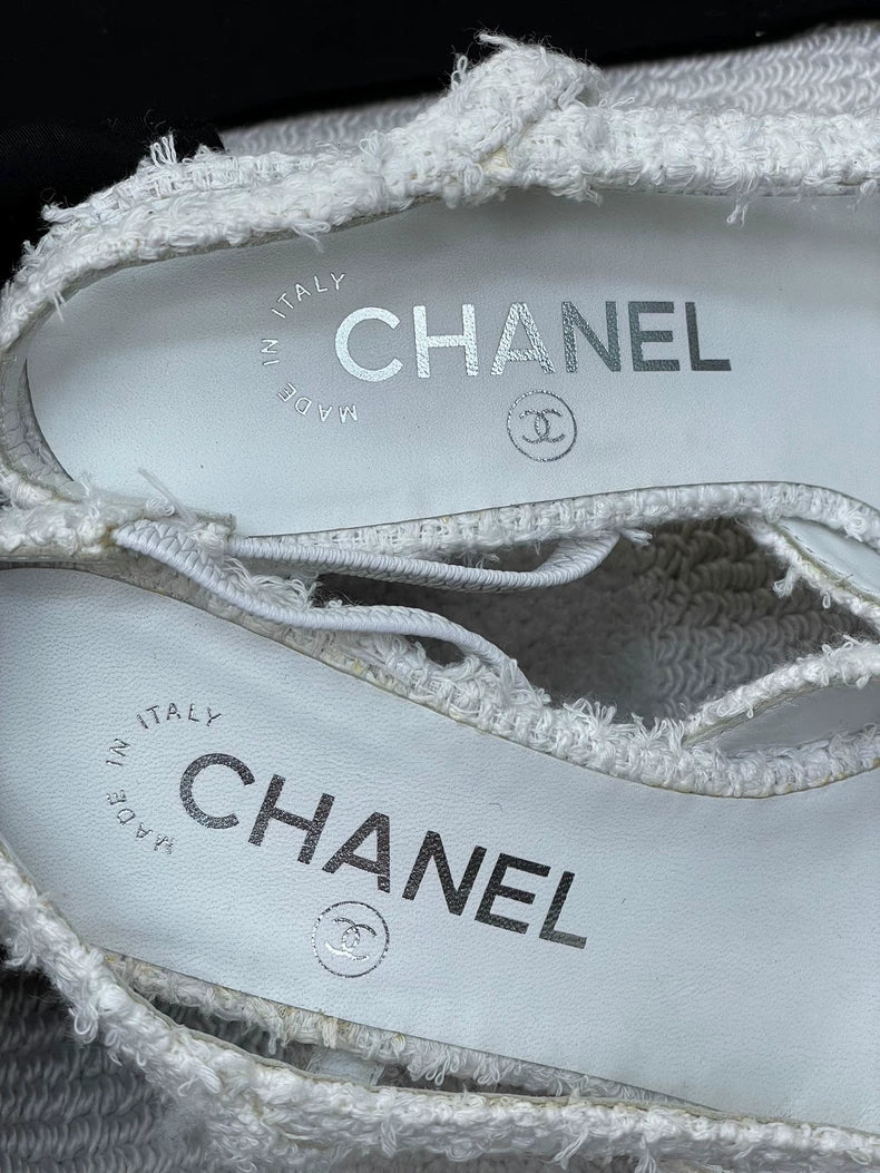 Chanel Black and White Heeled Sandals