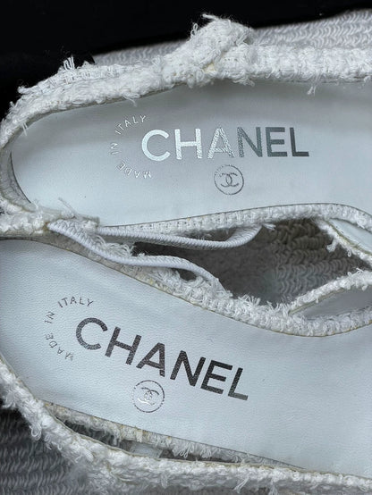 Chanel Black and White Heeled Sandals