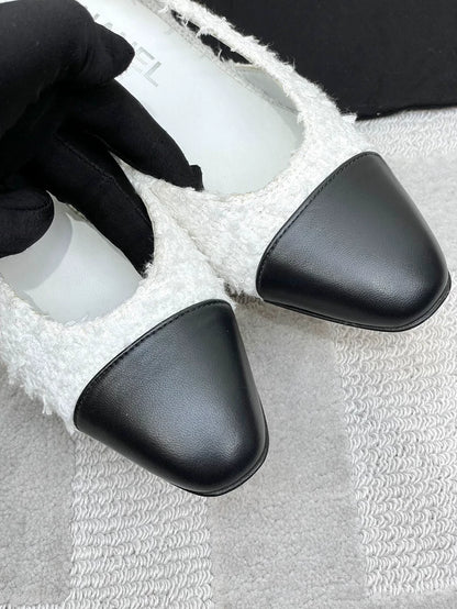 Chanel Black and White Heeled Sandals