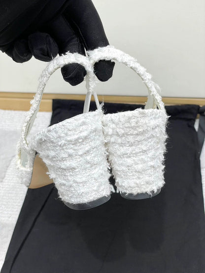 Chanel Black and White Heeled Sandals