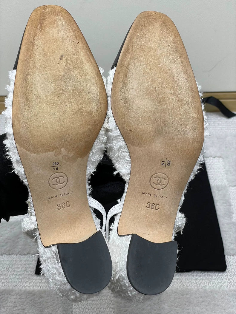 Chanel Black and White Heeled Sandals