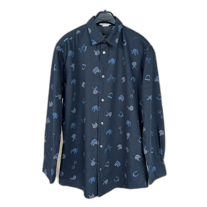 Hermes Houndstooth Print Button-Up Shirt