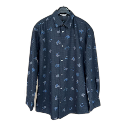 Hermes Houndstooth Print Button-Up Shirt