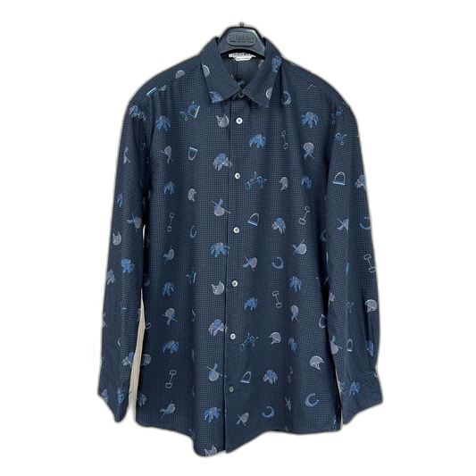 Hermes Houndstooth Print Button-Up Shirt