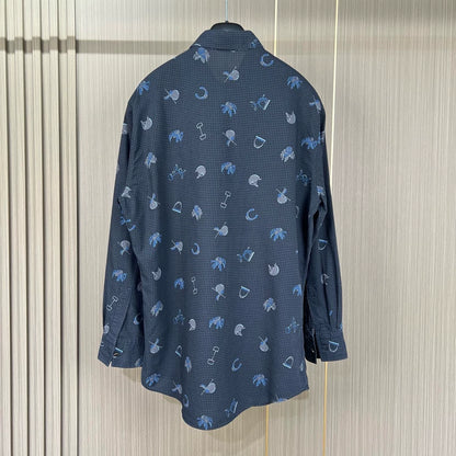 Hermes Houndstooth Print Button-Up Shirt