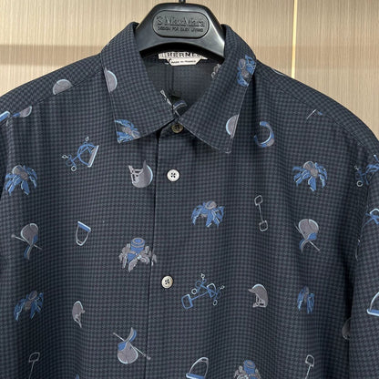 Hermes Houndstooth Print Button-Up Shirt