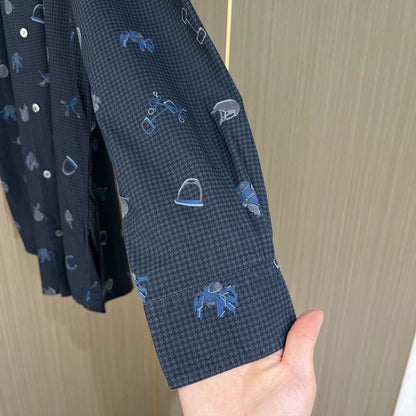 Hermes Houndstooth Print Button-Up Shirt