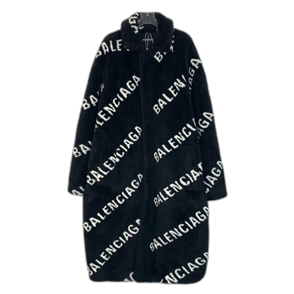 Balenciaga Logo Plush Coat in Black