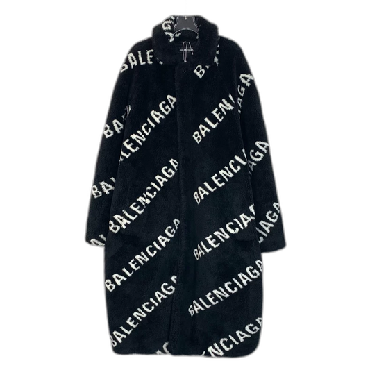 Balenciaga Logo Plush Coat in Black