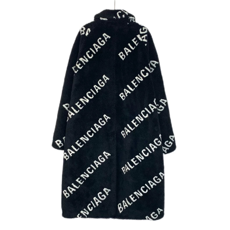 Balenciaga Logo Plush Coat in Black