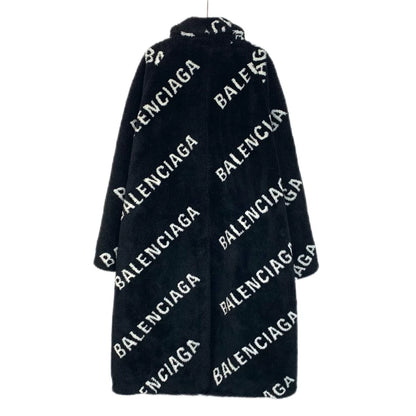 Balenciaga Logo Plush Coat in Black