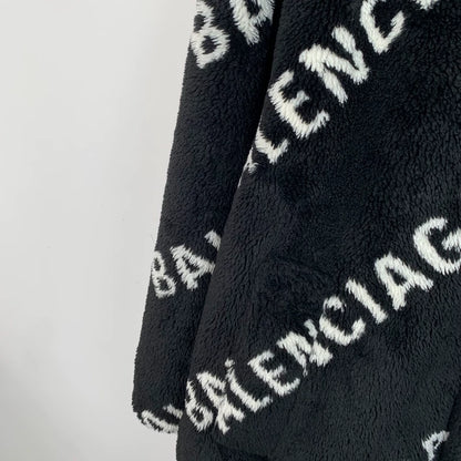 Balenciaga Logo Plush Coat in Black