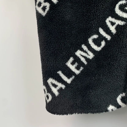 Balenciaga Logo Plush Coat in Black
