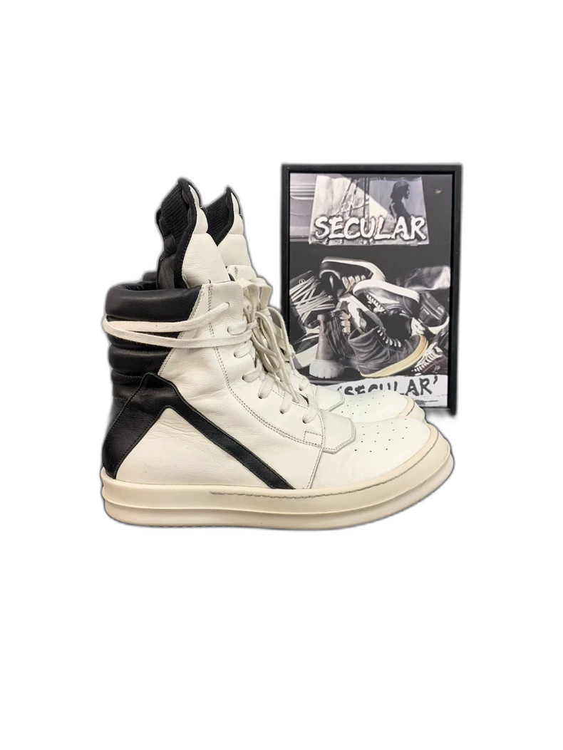 Rick Owens White Black Geobasket Sneakers-yf