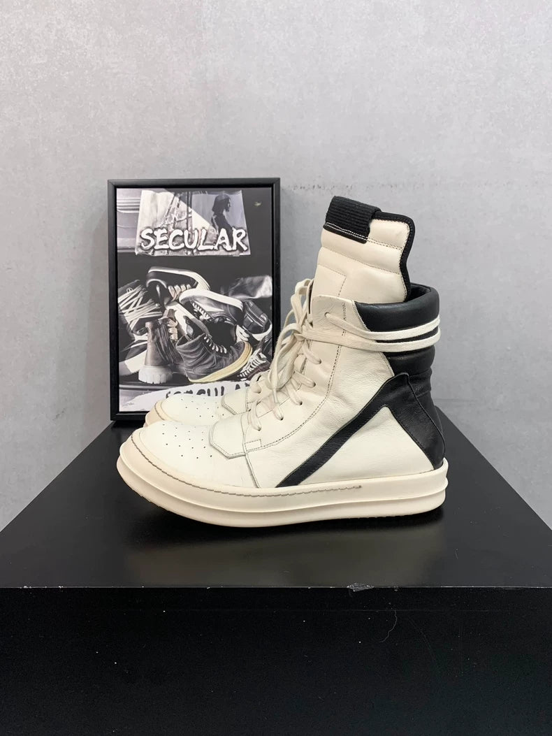 Rick Owens White Black Geobasket Sneakers-yf