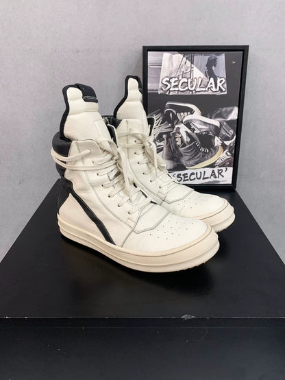 Rick Owens White Black Geobasket Sneakers-yf