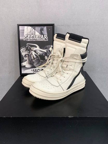 Rick Owens White Black Geobasket Sneakers-yf